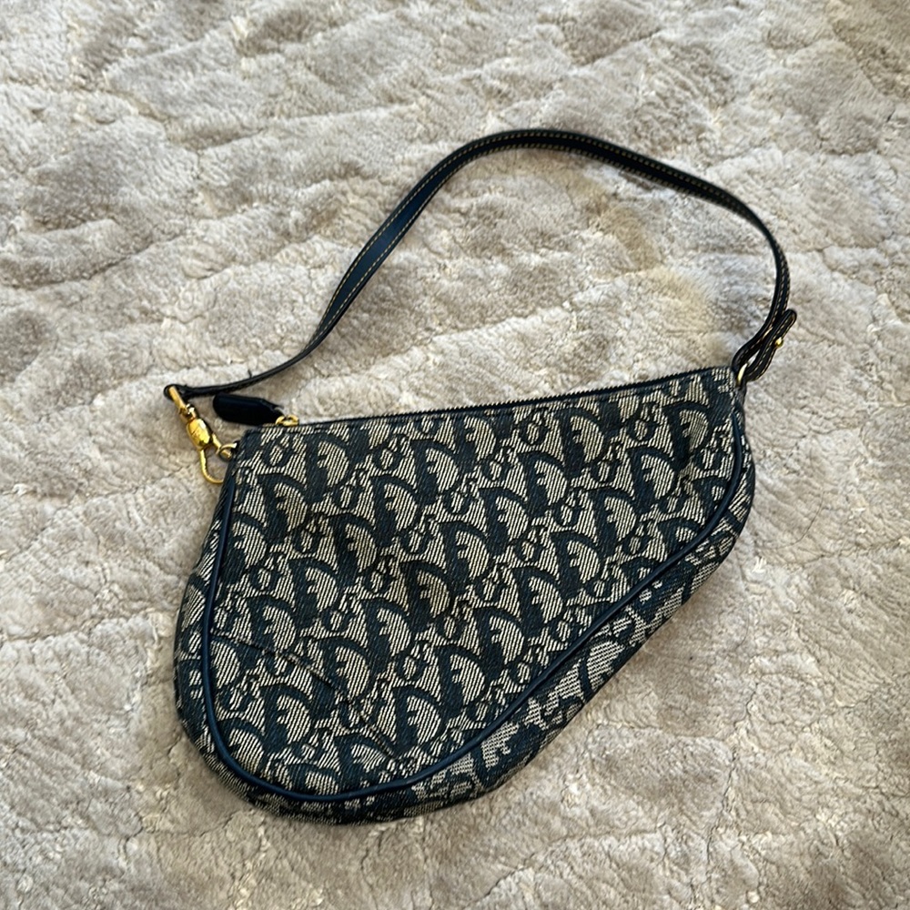 Dior denim logo mini saddle bag